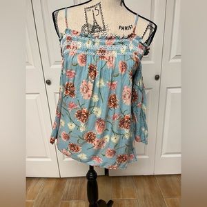 Blue floral cold shoulder top